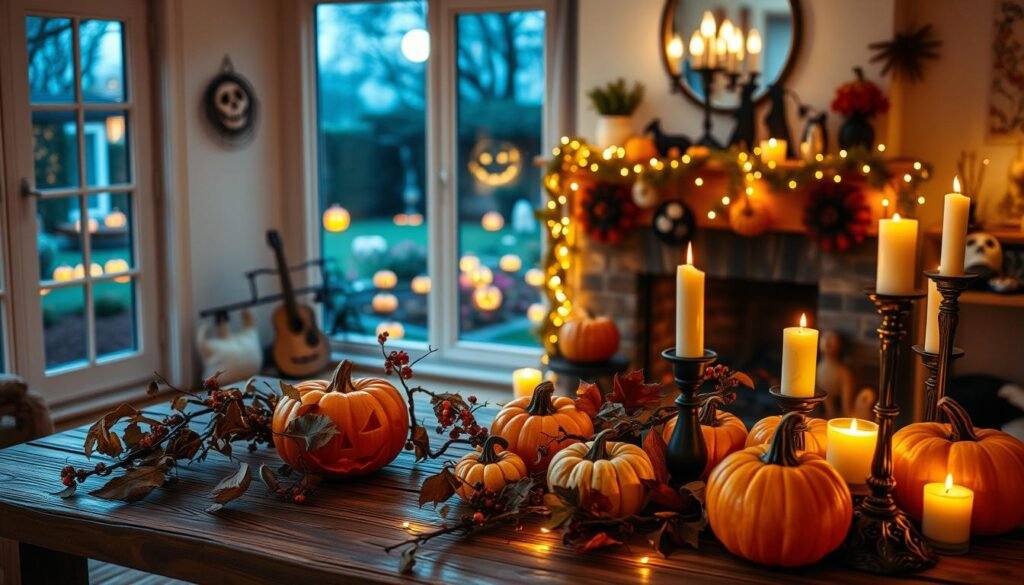 Autumn table decor pumpkin table lighting