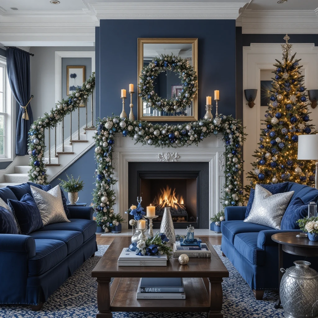 Blue Christmas Living Room Ideas