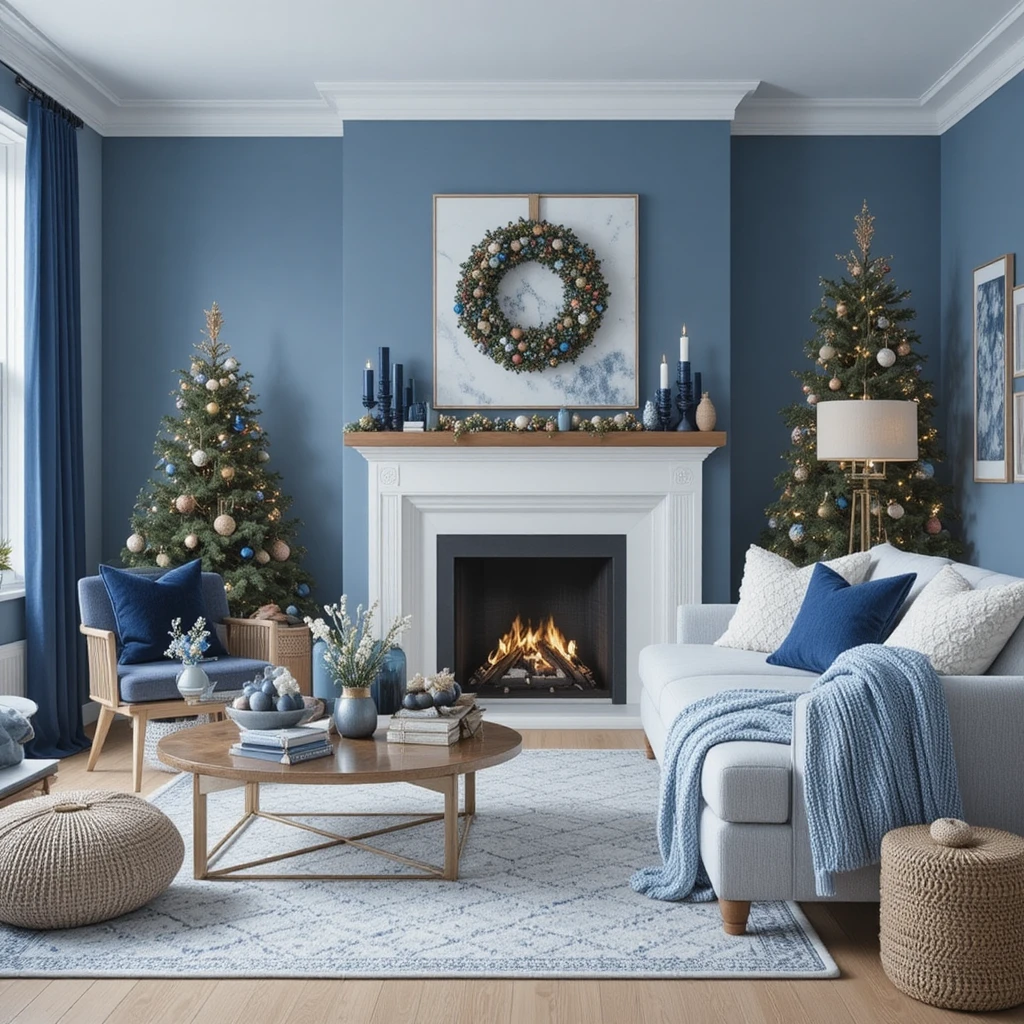 Blue Christmas Living Room Ideas