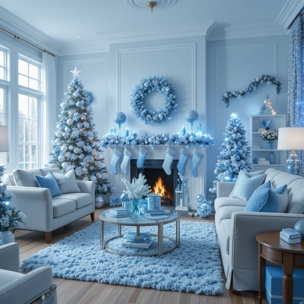 Blue Christmas Living Room Ideas