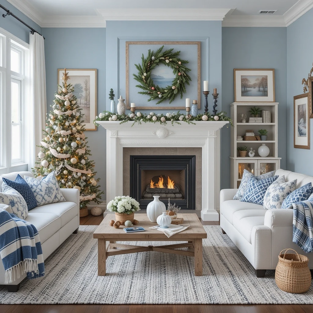 Blue Christmas Living Room Ideas
