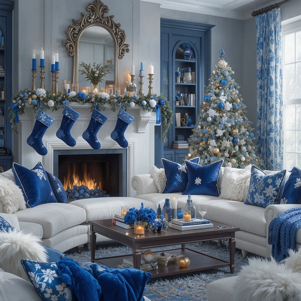 Blue Christmas Living Room Ideas