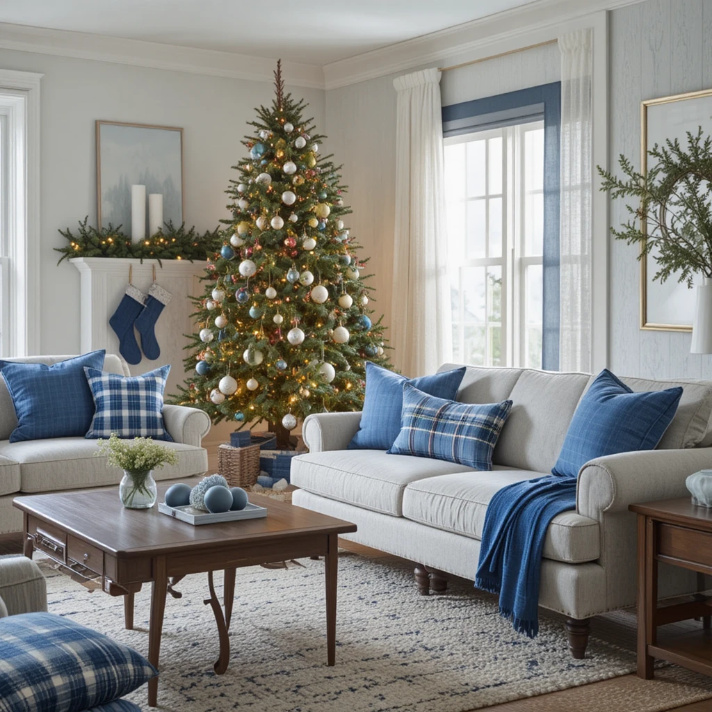 Blue Christmas Living Room Ideas