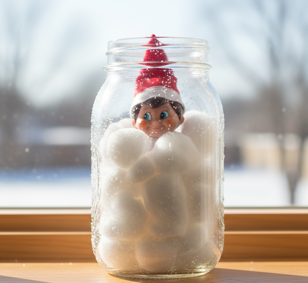 Elf on the shelf idea - Elf Frozen in the snow Jar
