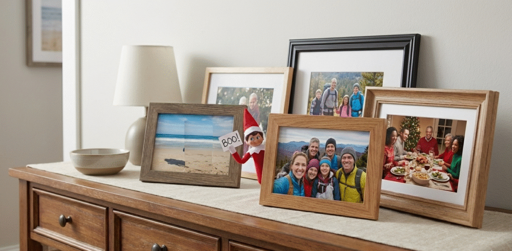 Another Elf on the Shelf idea - Elf with family photos