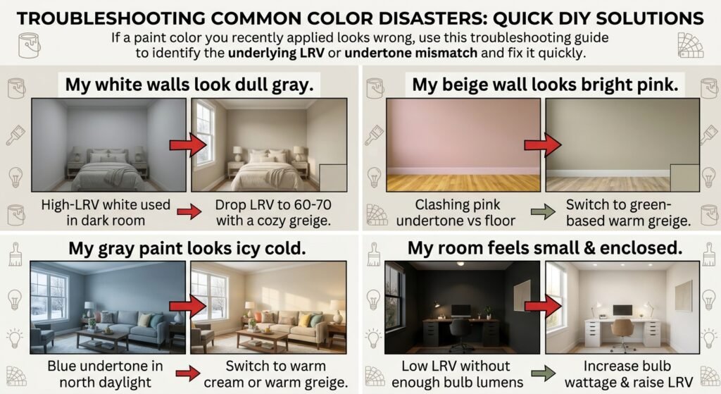 Image presenting common color disaster and their corrective action to make room bright and cozy
