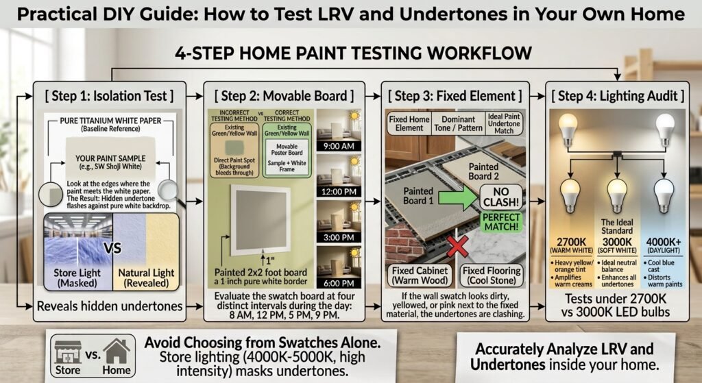 Image giving example on how to select LRV north, east, west and undertone pairings based on south facing room 