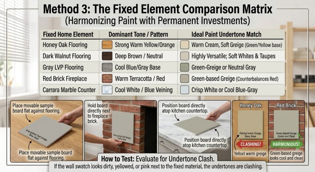 DIY testing method to identify the correct paint in comparison to fixed element colour harmonization