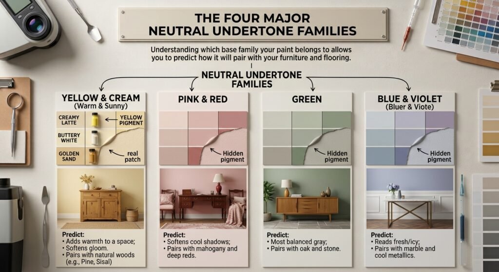 Neutral undertone paint families - Yellow, Red and Pink, Green and Blue and Voilet